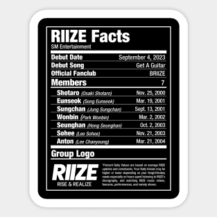 RIIZE Nutritional Facts Sticker